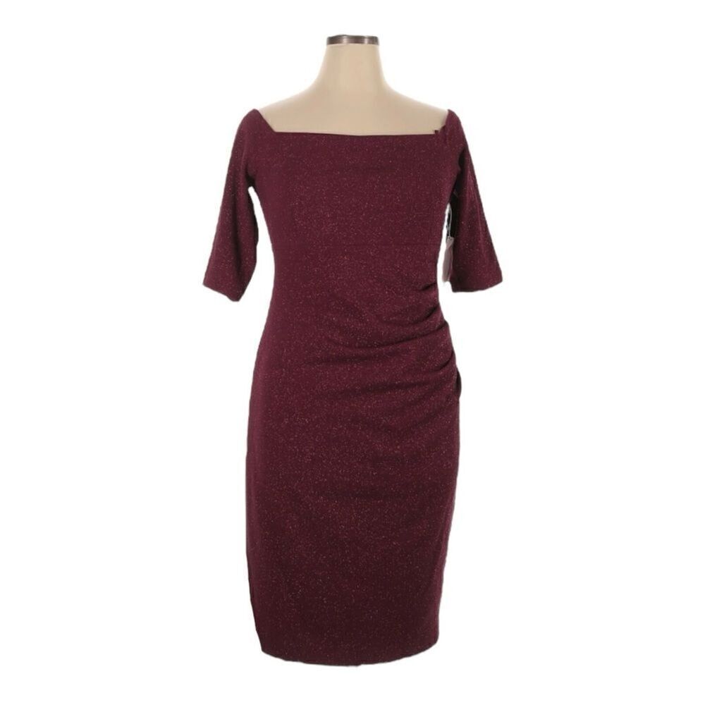 Eliza J Sheath Dress 16 Burgundy Sparkle Holiday Party Cocktail NWOT Boat Neck